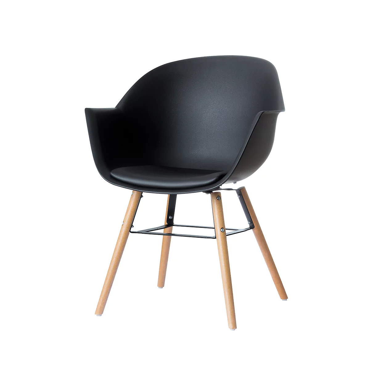 Silla de reuniones, ergonómica. PP, cojín de asiento de PU, negro, juego de 2