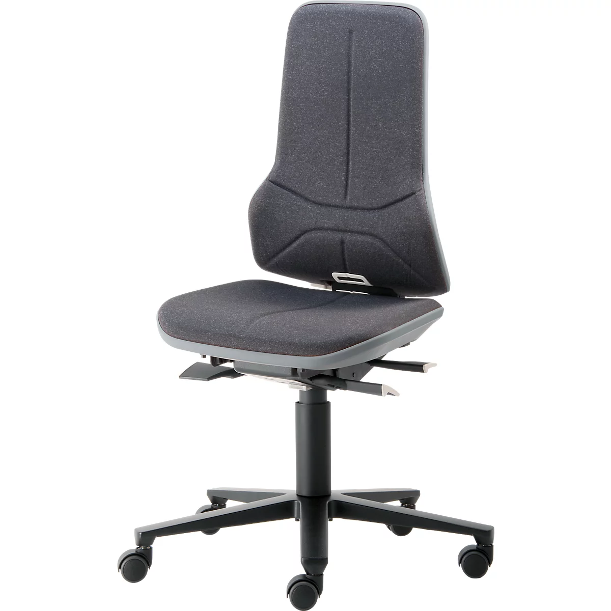 Silla de trabajo bimos NEON, contacto permanente, modelo básico sin elemento acolchado, con ruedas, banda flex gris