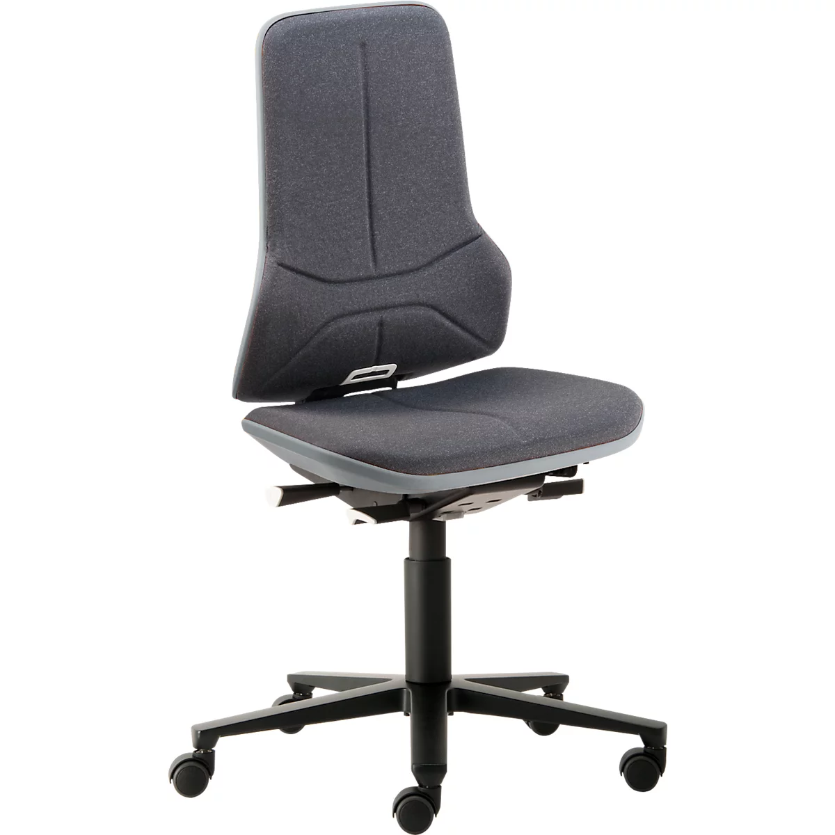 Silla de trabajo bimos NEON, contacto permanente, modelo básico sin elemento acolchado, con ruedas, banda flex gris