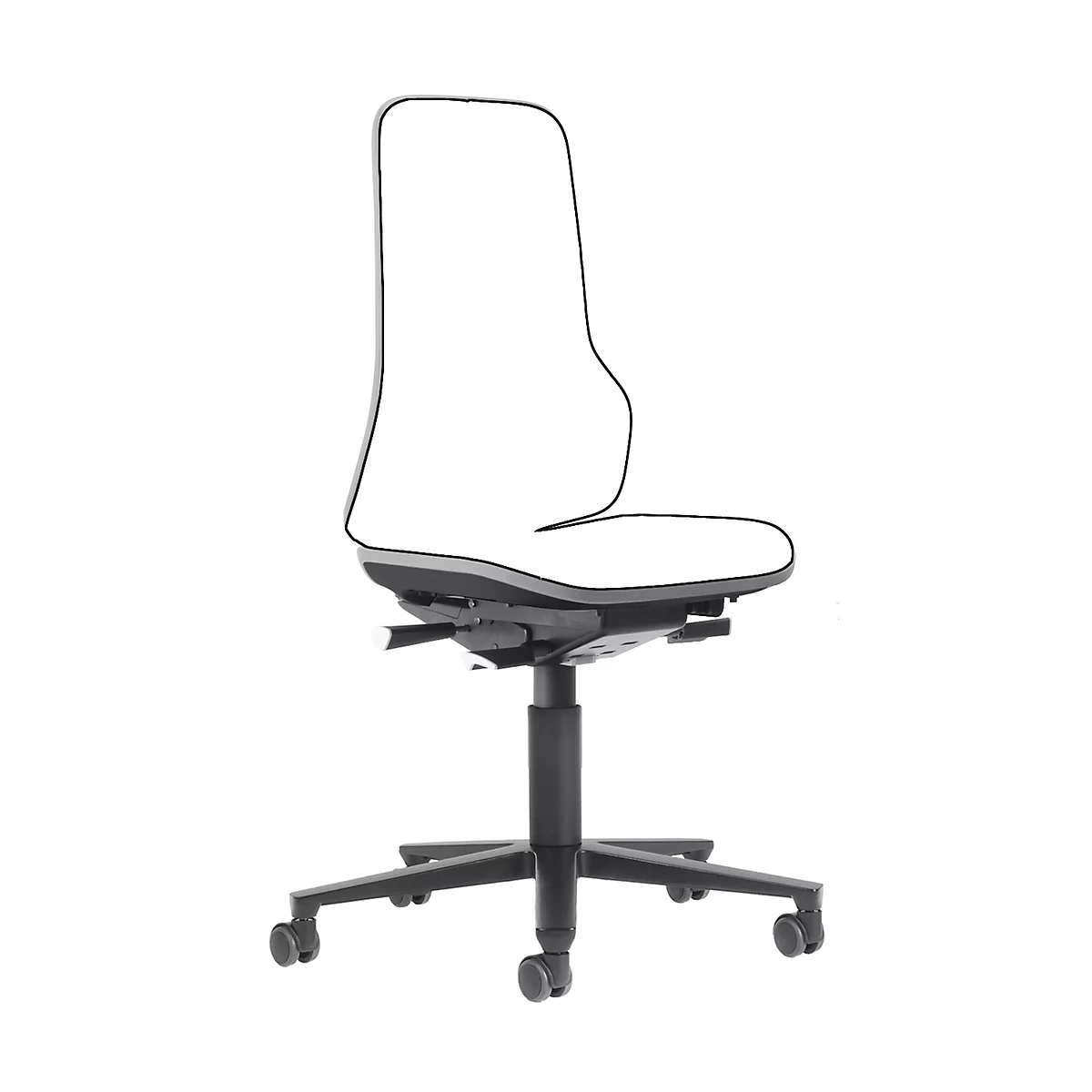 Silla de trabajo bimos NEON, contacto permanente, modelo básico sin elemento acolchado, con ruedas, banda flex gris