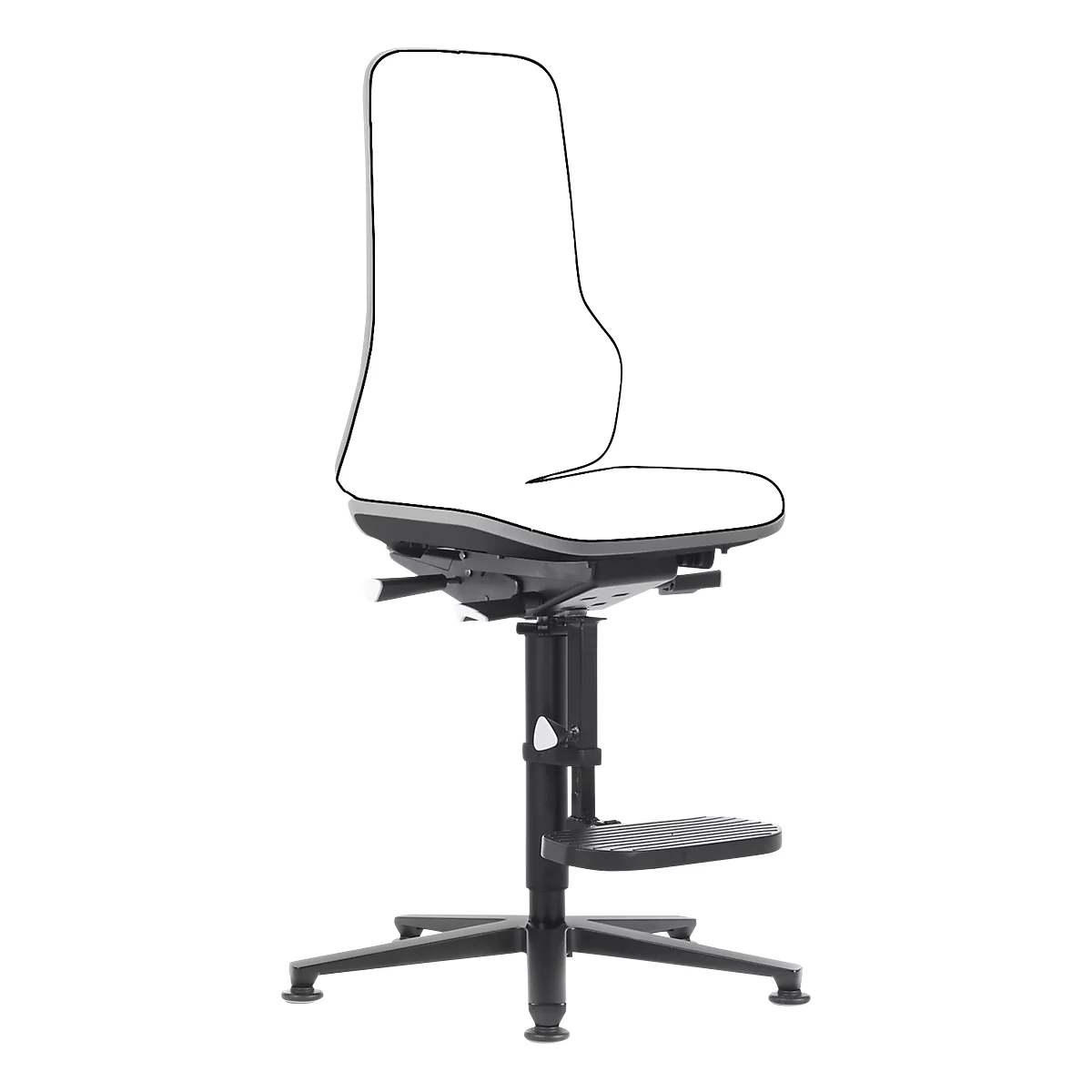 Silla de trabajo bimos NEON, contacto permanente, modelo básico sin elemento acolchado, deslizadores y estribo, banda flex gris