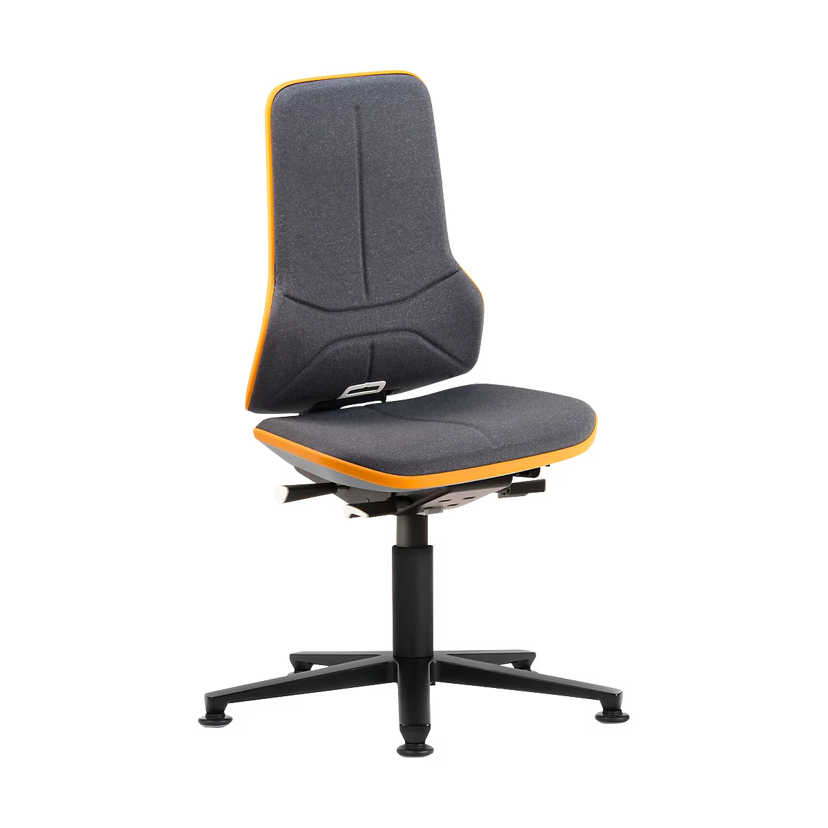 Silla de trabajo bimos NEON, mecanismo síncrono, modelo básico sin elemento acolchado, con deslizadores, banda flex naranja