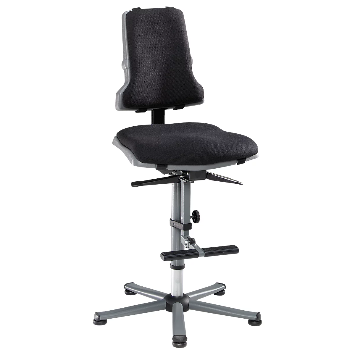 Silla de trabajo bimos SINTEC, contacto permanente, asiento ortopédico, sin reposabrazos ni acolchado, con deslizadores y estribo