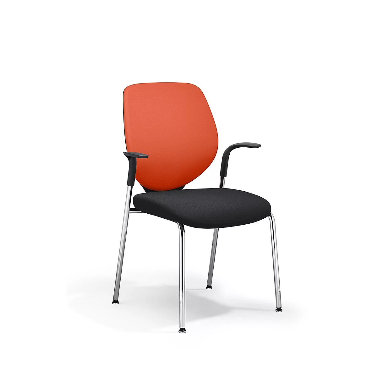 Silla de visita GIROFLEX 353, apilable, marco cromado, con reposabrazos, tejido naranja/negro