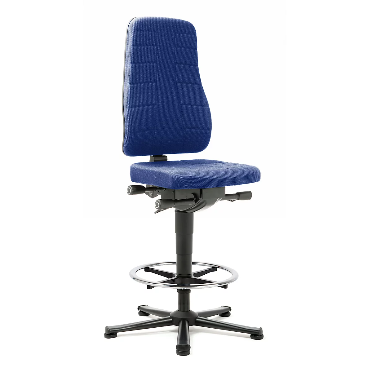 Silla giratoria All-in-One 9641, con deslizador y soporte para escalones, tapizado en tela, azul