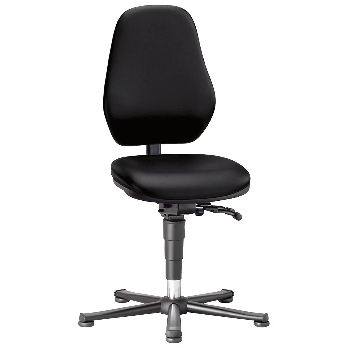 Silla giratoria de laboratorio Basic 9132, con deslizadores, cuero sintético, Stamskin Top negro