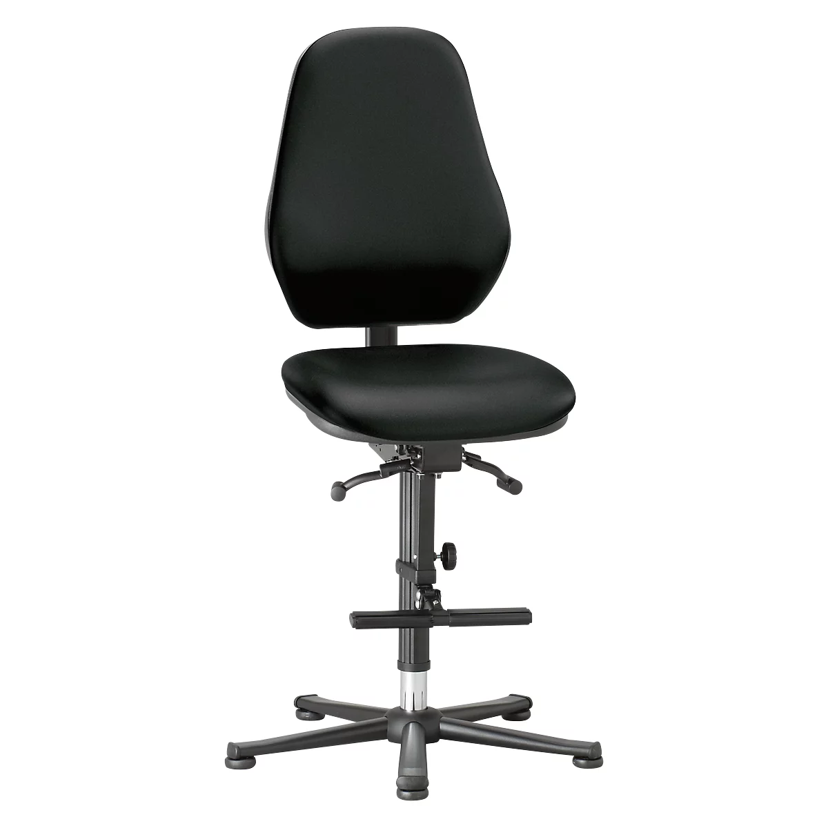 Silla giratoria de laboratorio Basic, con estribo, cuero sintético, Stamskin Top negro