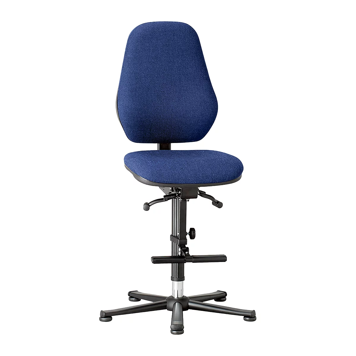 Silla giratoria de laboratorio Basic, con estribo, tapizado tela, Duotec azul