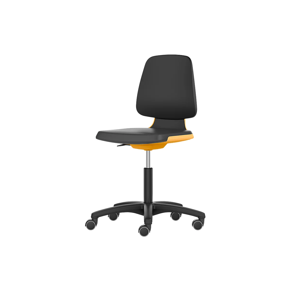 Silla giratoria de laboratorio LABSIT, sin reposabrazos, con ruedas, altura del respaldo 420 mm, cuero sintético, naranja