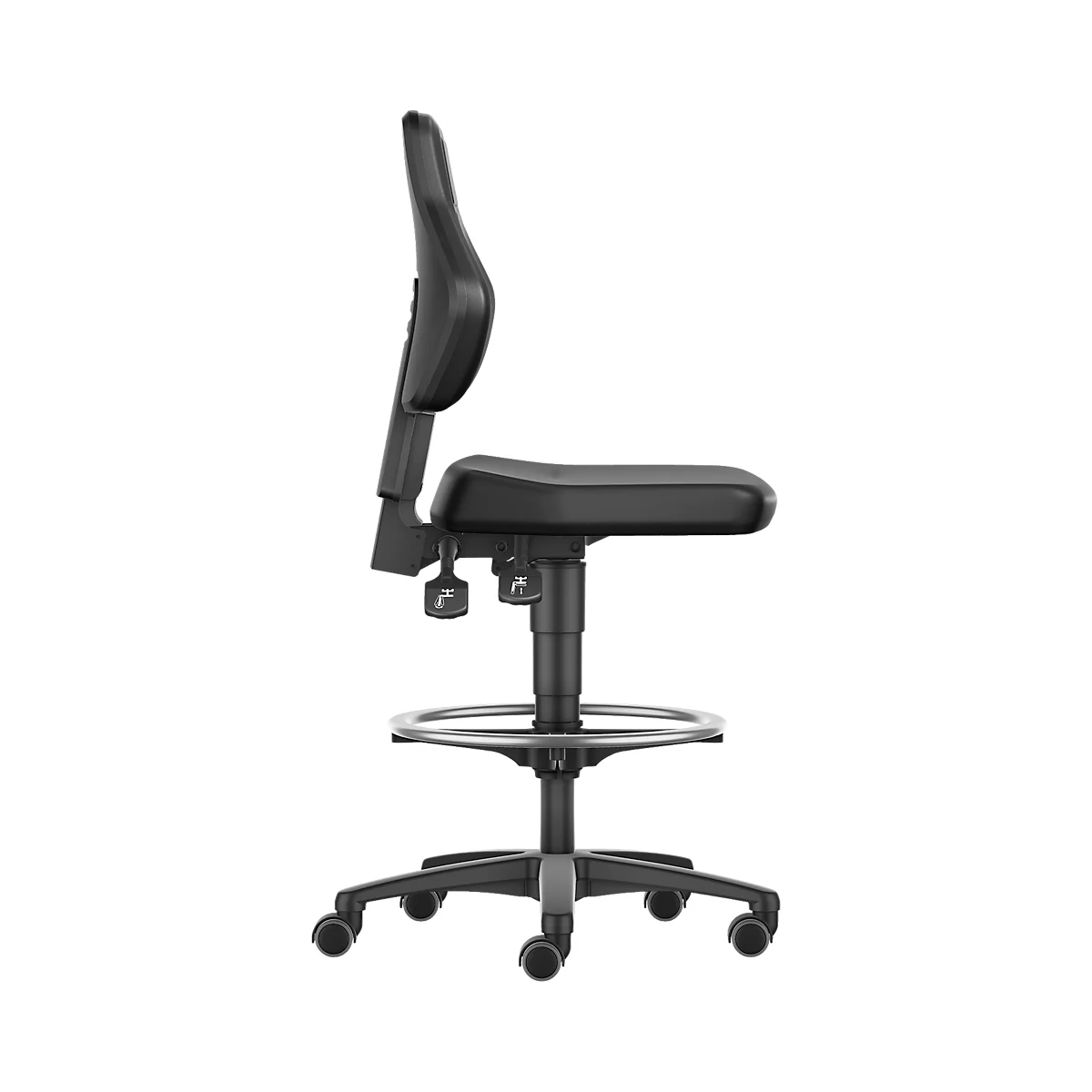 Silla giratoria de trabajo Allrounder, sin reposabrazos, contacto permanente, con ruedas con bloqueo por peso, cuero sintético, negro