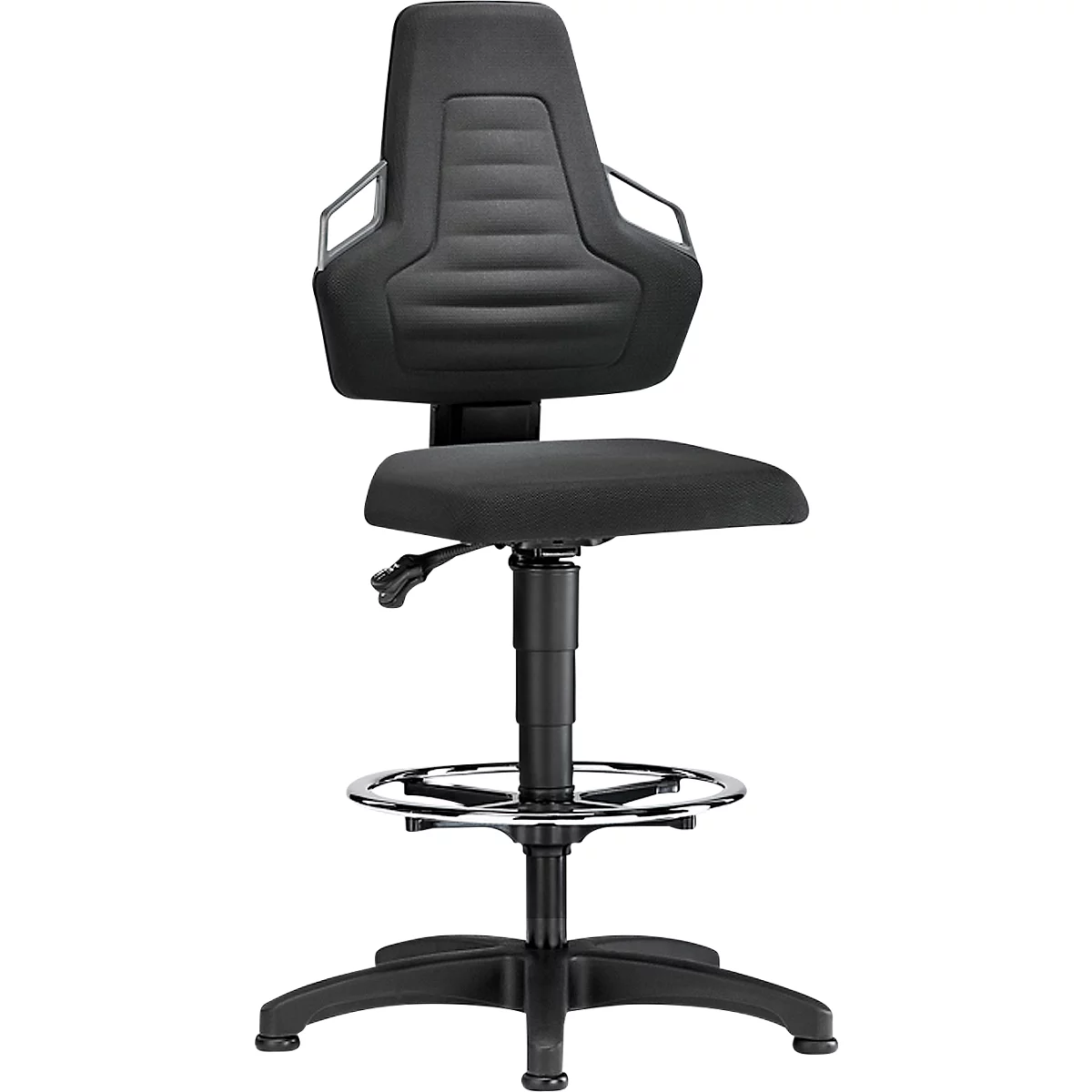 Silla giratoria de trabajo, deslizadores y aro reposapiés, Supertec negro, asideros gris