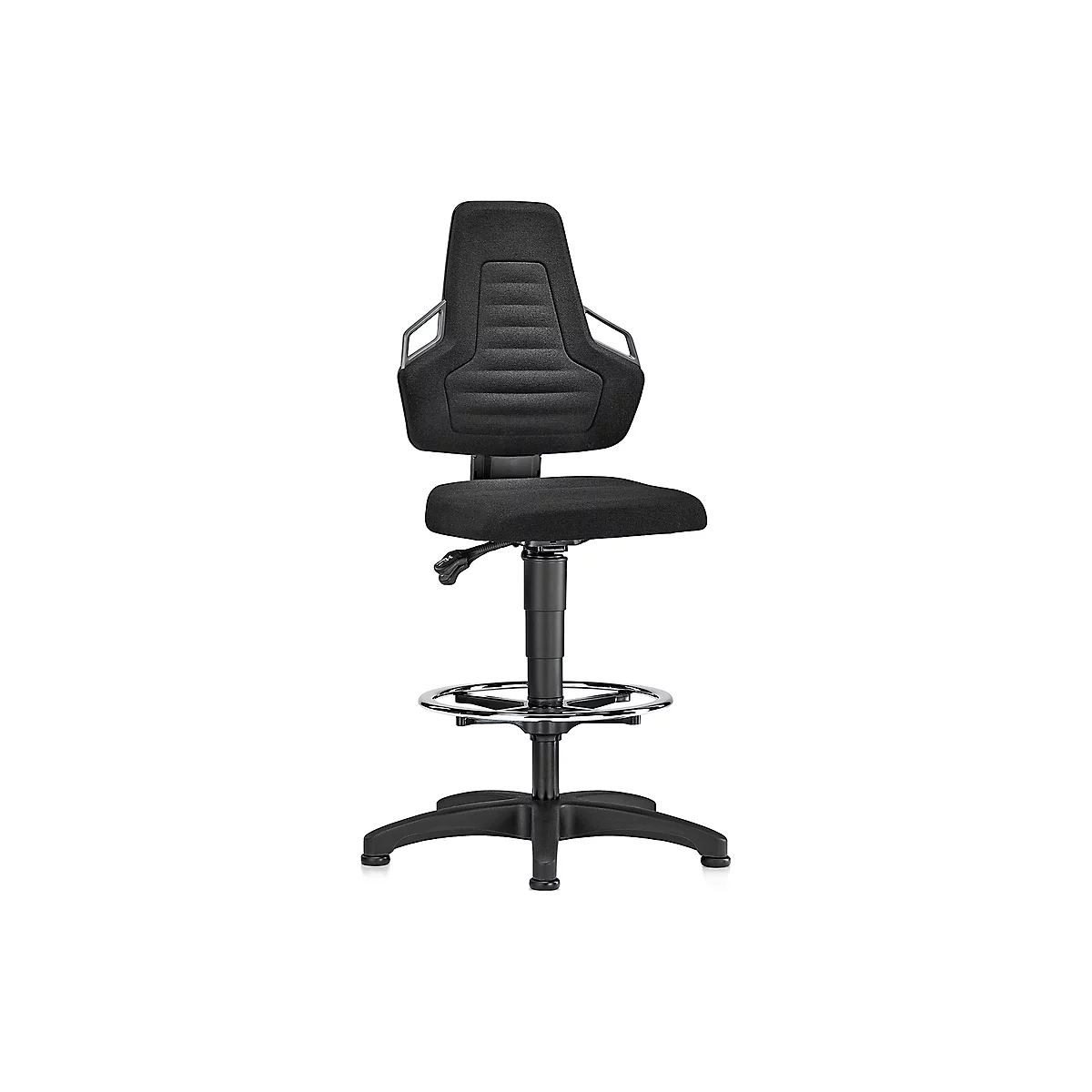 Silla giratoria de trabajo, deslizadores y aro reposapiés, tejido negro, asideros gris