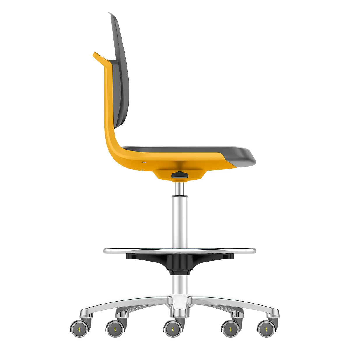 Silla giratoria de trabajo Labsit alta, espuma integral, ruedas con bloqueo por peso, An 450 x P 420 x Al 560-810 mm, naranja