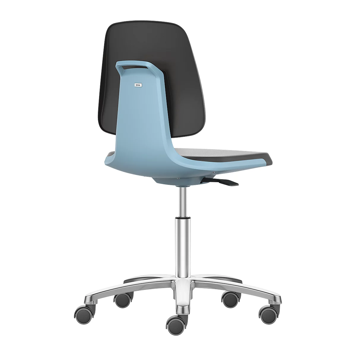 Silla giratoria de trabajo Labsit, cuero sintético, ruedas, An 450 x P 420 x Al 450-650 mm, azul