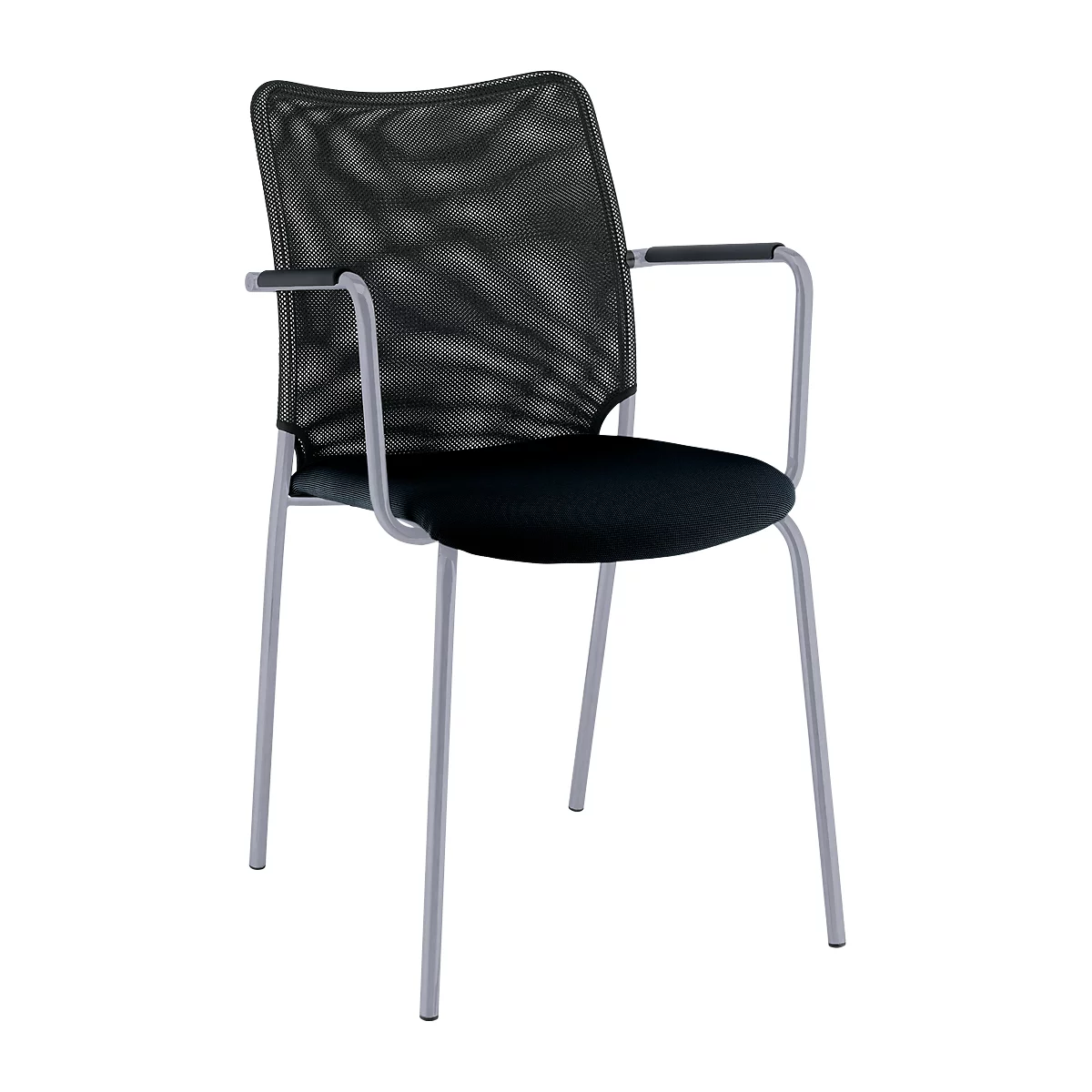 Silla Sun de cuatro patas, con reposabrazos, apilable hasta 5 unidades, aluminio plata/negro