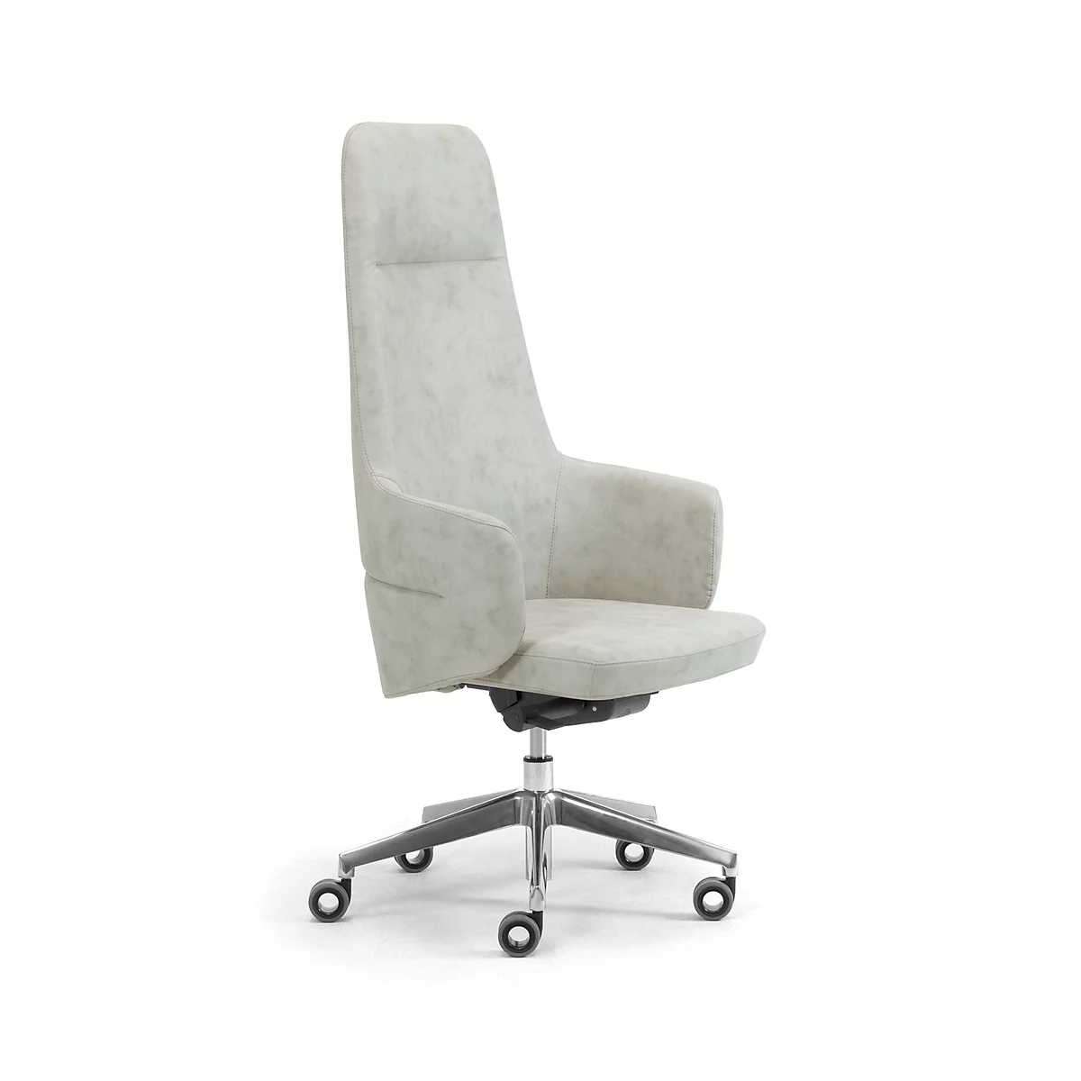 Sillón de dirección de respaldo alto OPERA, reposabrazos, mecanismo síncrono, asiento plano cómodo, cuero sintético ECOPELLE, blanco