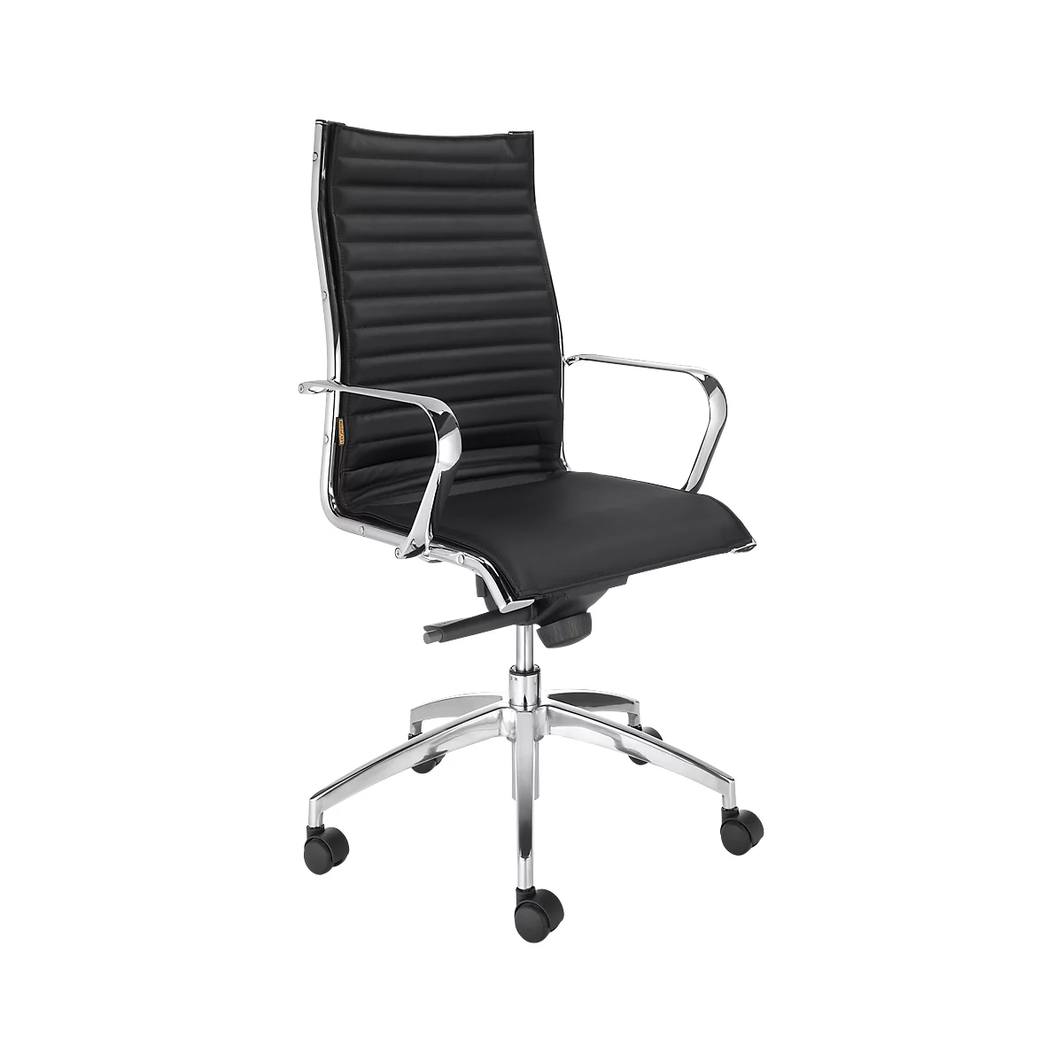 Sillón de dirección VANDA, respaldo alto, cuero, con reposabrazos, negro