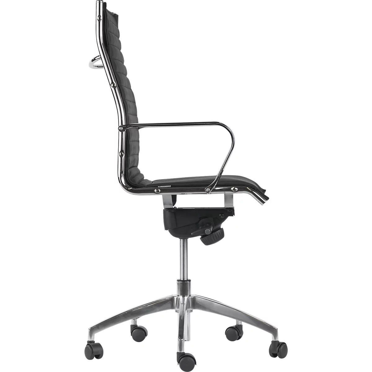 Sillón de dirección VANDA, respaldo alto, cuero, con reposabrazos, negro