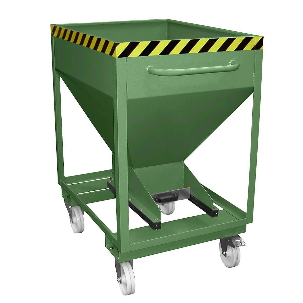 Silocontainer type SRE-D 375, met insteekgaten voor hefwagen en wielen, gelakt, groen