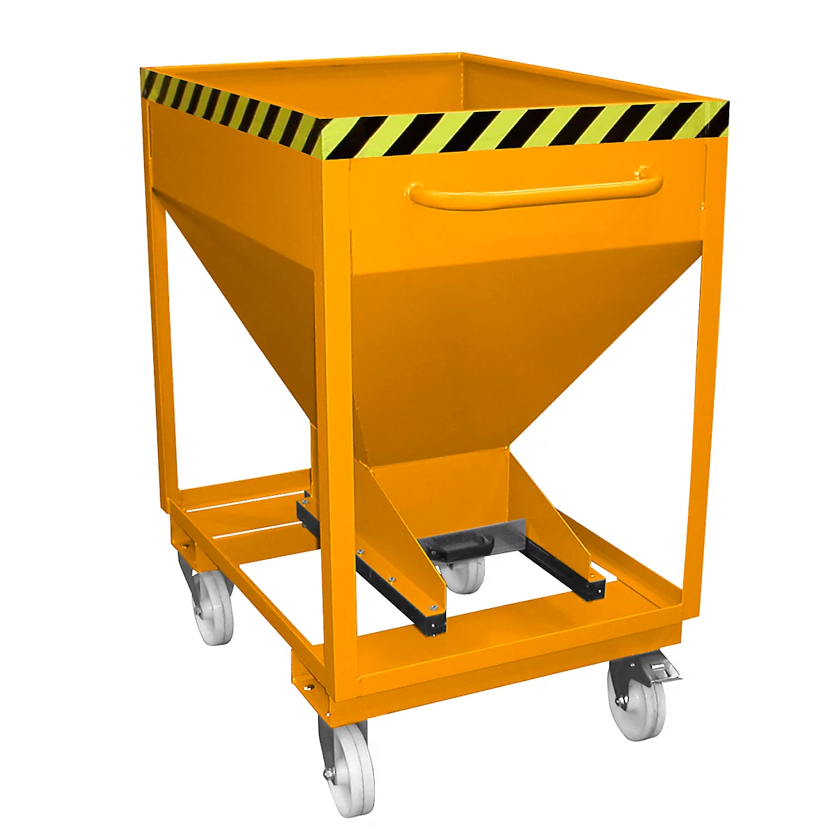 Silocontainer type SRE-D 375, met insteekgaten voor hefwagen en wielen, gelakt, oranje