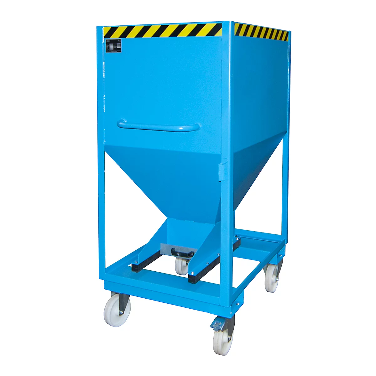 Silocontainer type SRE-D 600, met insteekgaten voor hefwagen en wielen, gelakt, blauw