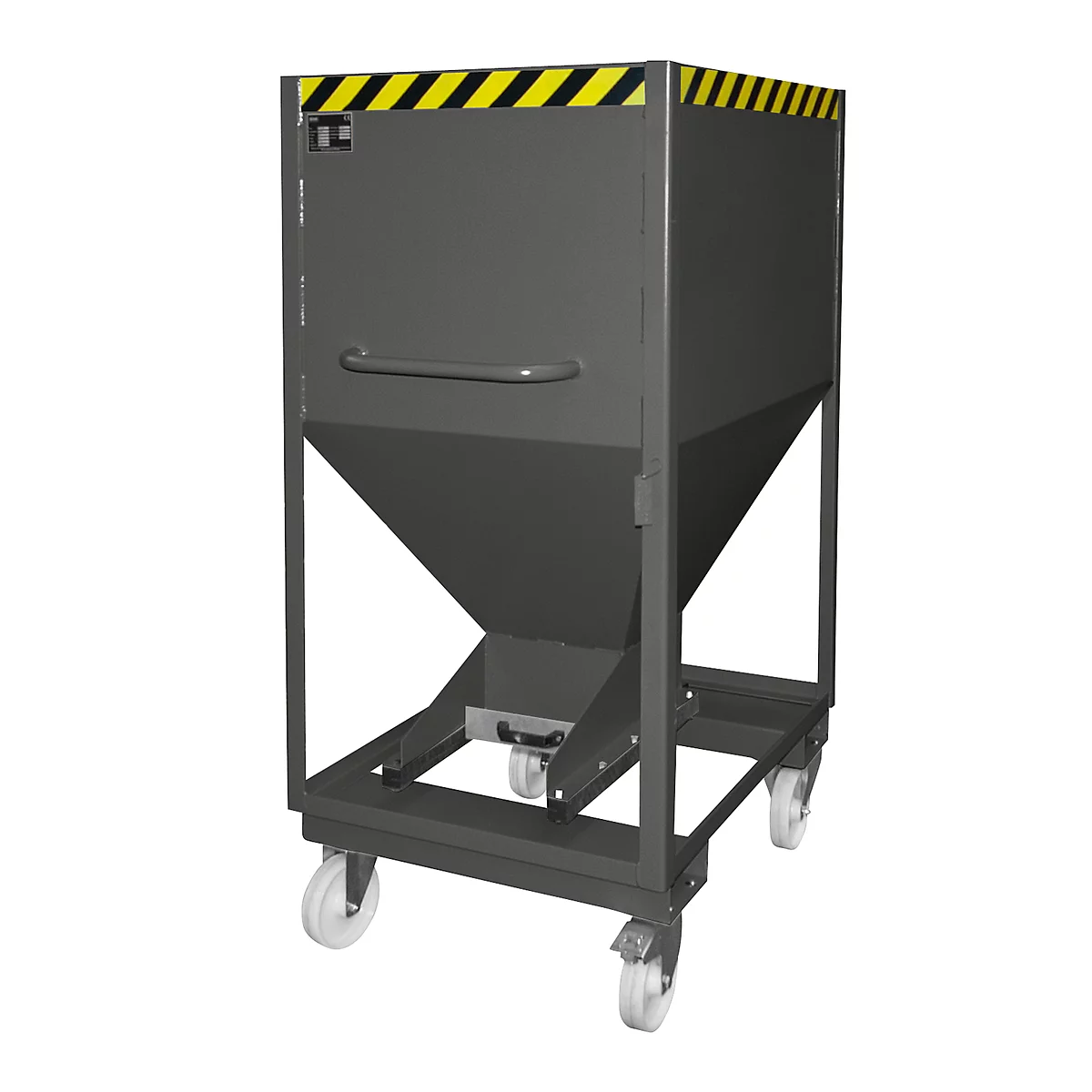 Silocontainer type SRE-D 600, met insteekgaten voor hefwagen en wielen, gelakt, grijs
