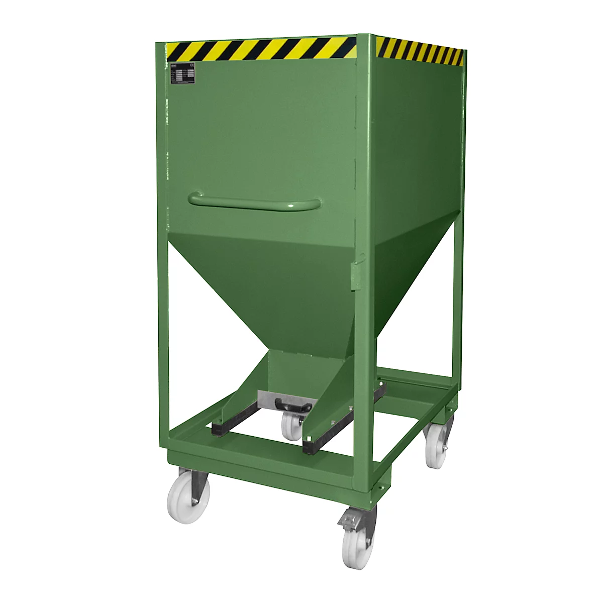 Silocontainer type SRE-D 600, met insteekgaten voor hefwagen en wielen, gelakt, groen