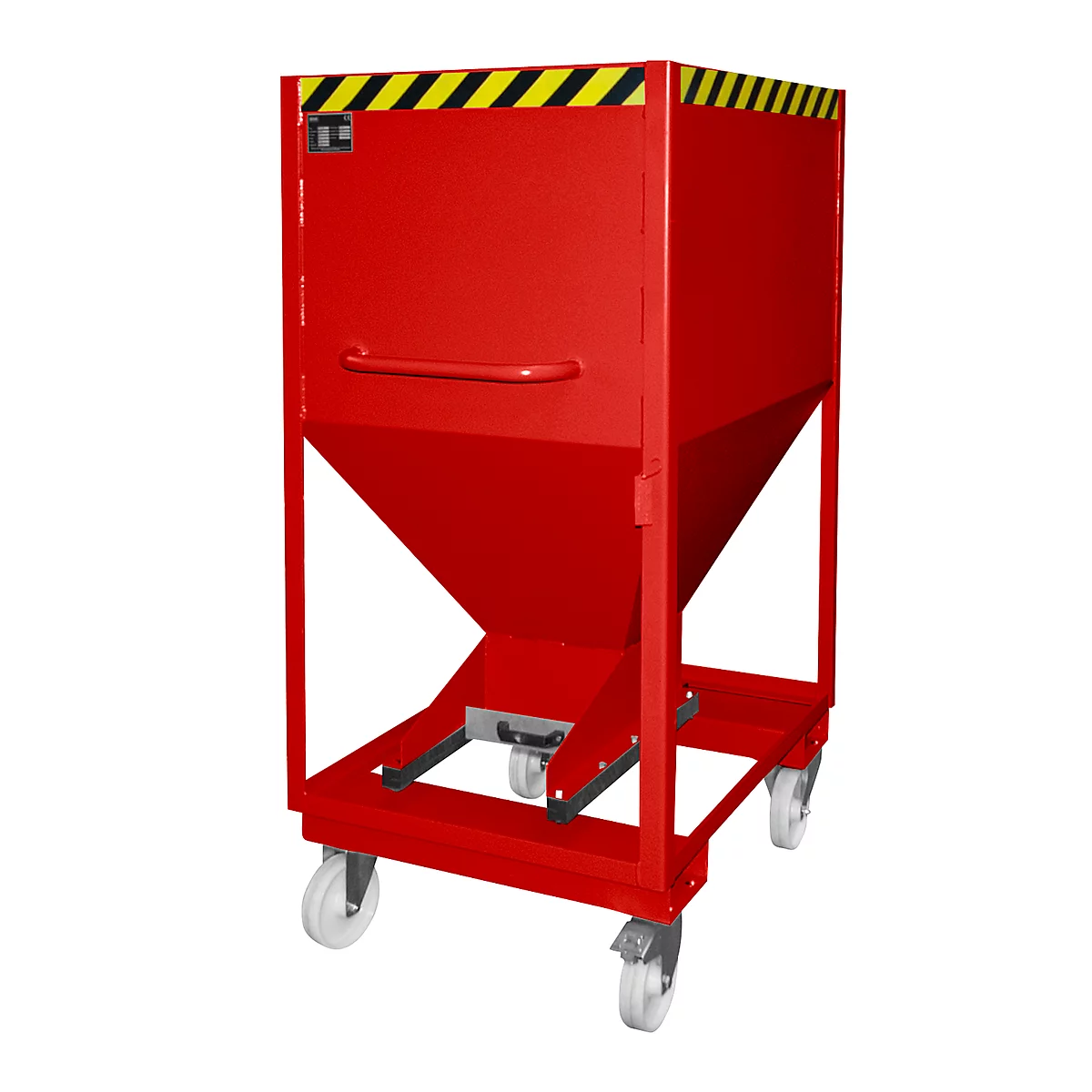 Silocontainer type SRE-D 600, met insteekgaten voor hefwagen en wielen, gelakt, rood