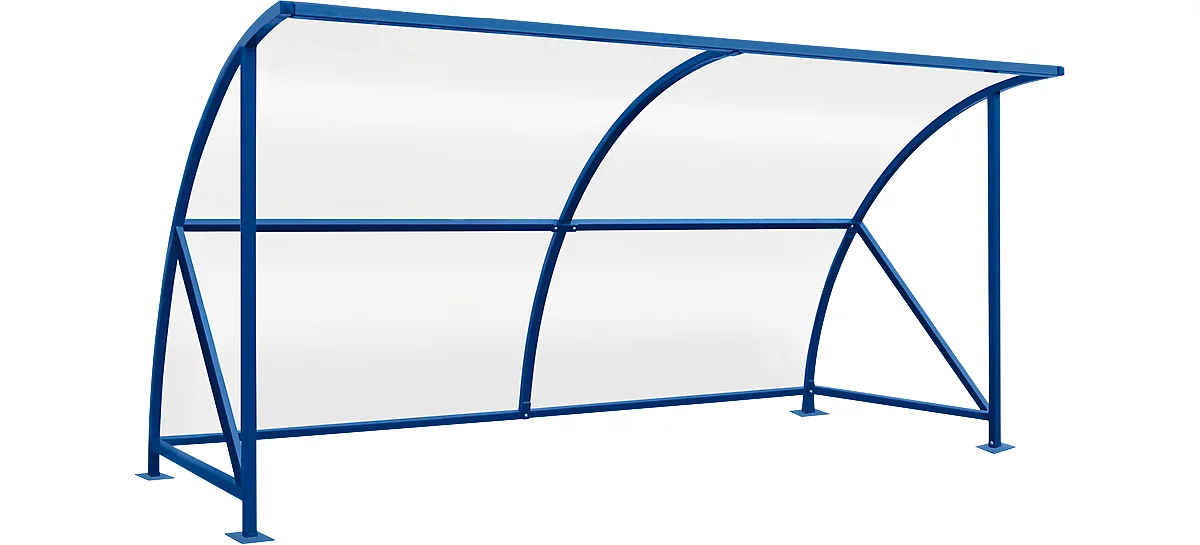 Sistema de cubierta para exteriores modelo Bamberg, transparente, ancho 4080 mm, azul genciana RAL 5010