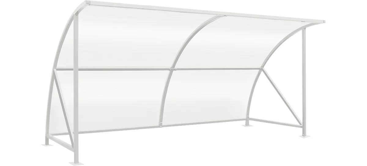 Sistema de refugio para exteriores modelo Bamberg, transparente, W 4080 mm, blanco grisáceo RAL 9002