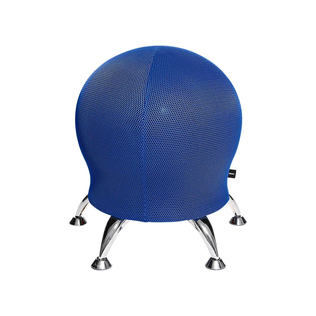 Blue exercise ball chair with chrome legs.
