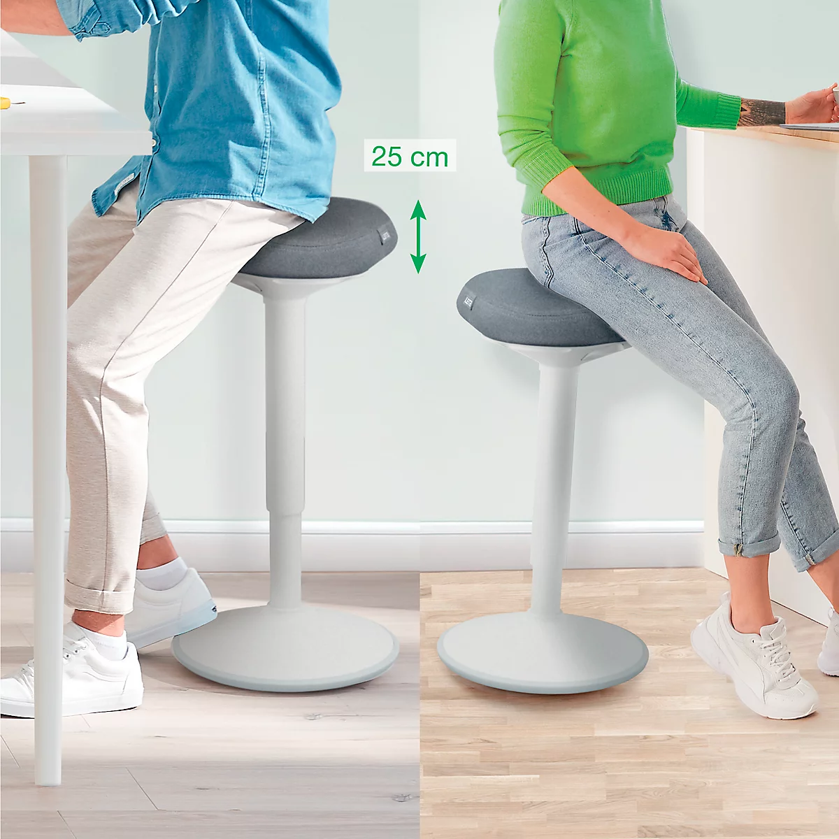 Sitz-/Stehhilfe Leitz Ergo Active, ergonomisch, höhenverstellbar, dreieckiger Komfortsitz, Schaumpolsterung, Tragegriff, bis 100 kg, hellgrau
