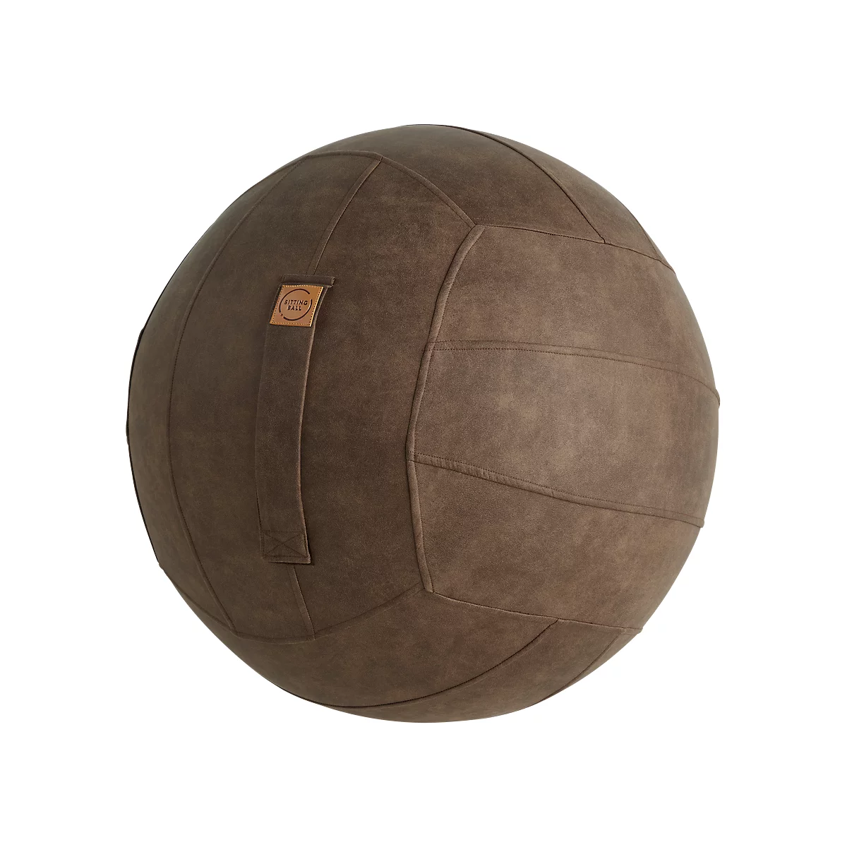 Sitzball FRANKIE, Lederimitat in Vintage-Optik, PVC-Innenball, Trageschlaufe, braun