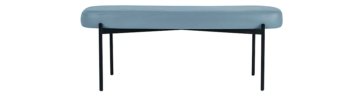 Sitzbank easyChair® by Paperflow GAIA, oval L, desinfektionsmittelbeständiger Kunstlederbezug blau, 4-Fußgestell mattschwarz, B 1180 x T 420 x H 455 mm