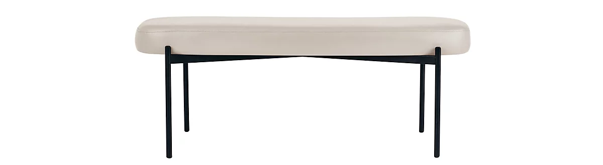 Sitzbank easyChair® by Paperflow GAIA, oval L, desinfektionsmittelbeständiger Kunstlederbezug weiß, 4-Fußgestell mattschwarz, B 1180 x T 420 x H 455 mm