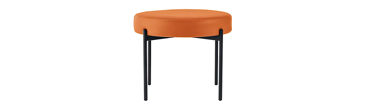 Sitzbank easyChair® by Paperflow GAIA, rund, desinfektionsmittelbeständiger Kunstlederbezug orange, 4-Fußgestell mattschwarz, B 575 x T 575 x H 455 mm