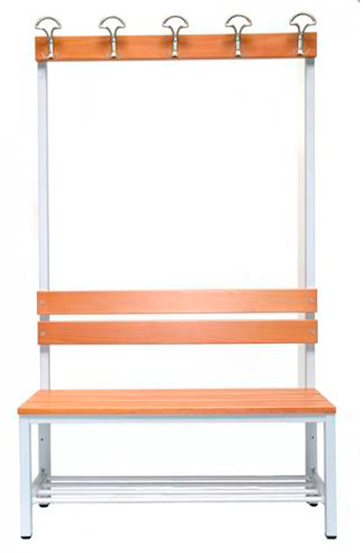 Sitzbank für Umkleideräume mit Rückwand und Hakenleiste L 1000 mm