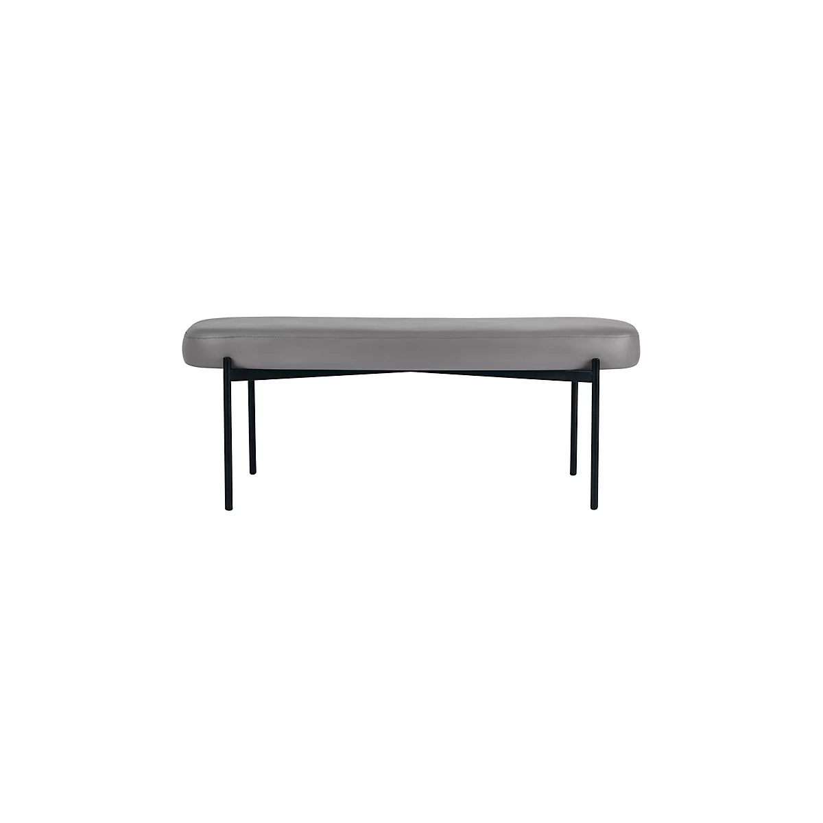 Sitzbank meet® by Paperflow GAIA, oval L, desinfektionsmittelbeständiger Kunstlederbezug grau, 4-Fußgestell mattschwarz, B 1180 x T 420 x H 455 mm