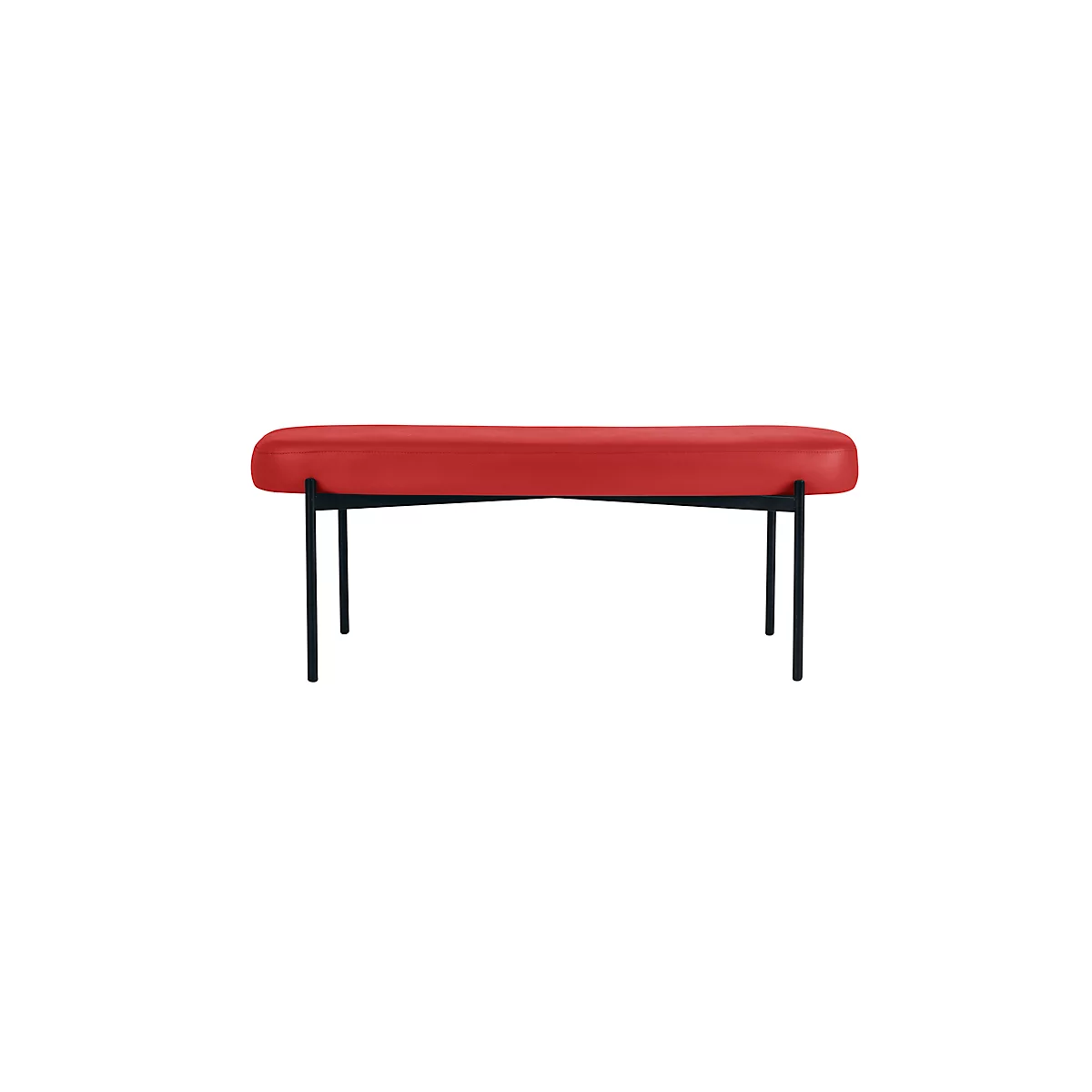 Sitzbank meet® by Paperflow GAIA, oval L, desinfektionsmittelbeständiger Kunstlederbezug rot, 4-Fußgestell mattschwarz, B 1180 x T 420 x H 455 mm