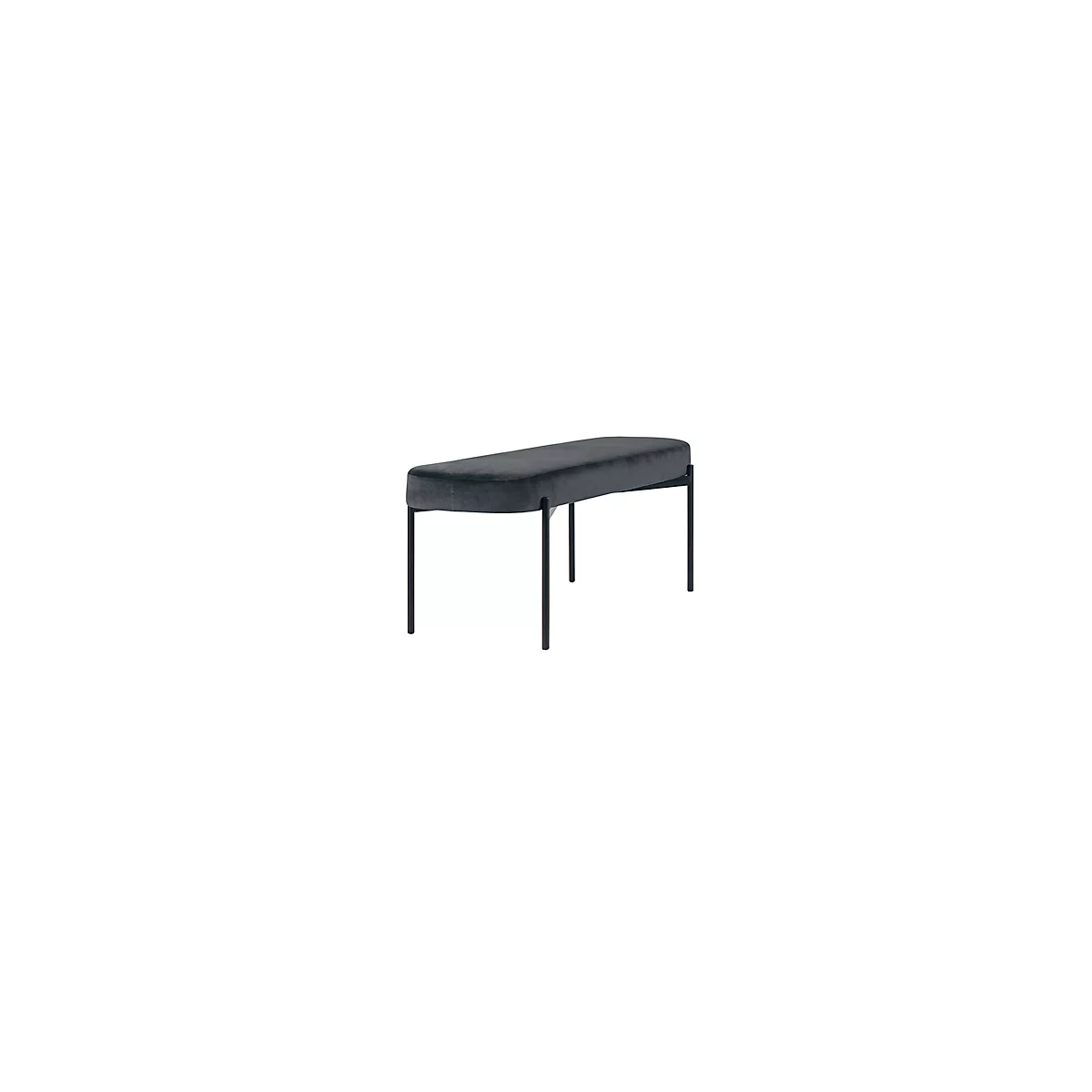 Sitzbank meet® by Paperflow GAIA, oval L, Samtbezug anthrazit, 4-Fußgestell mattschwarz, B 1180 x T 420 x H 455 mm