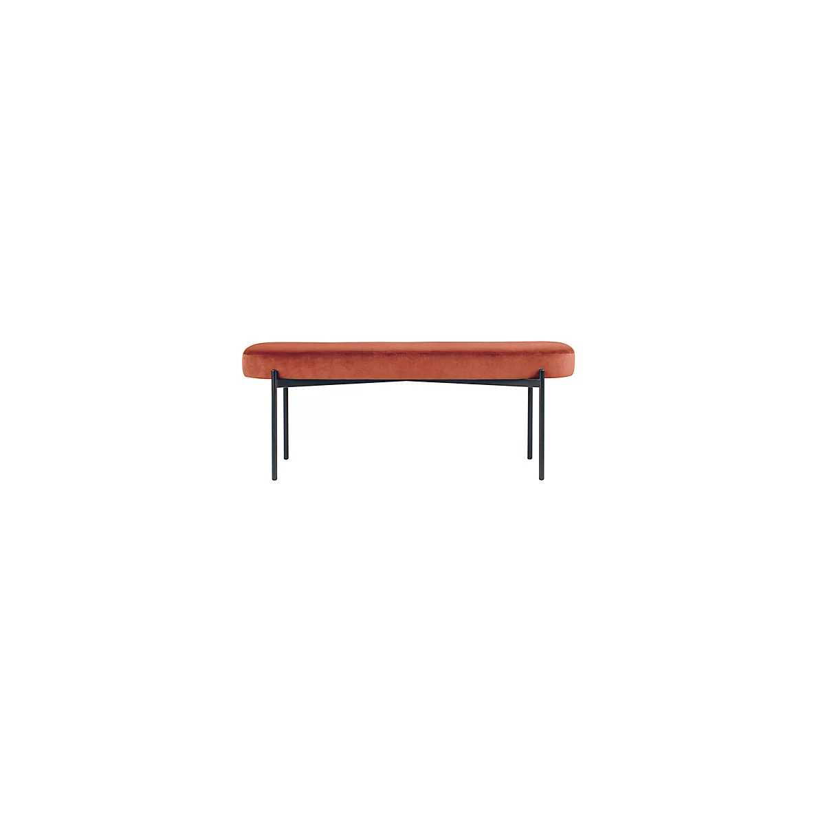 Sitzbank meet® by Paperflow GAIA, oval L, Samtbezug rostfarben, 4-Fußgestell mattschwarz, B 1180 x T 420 x H 455 mm