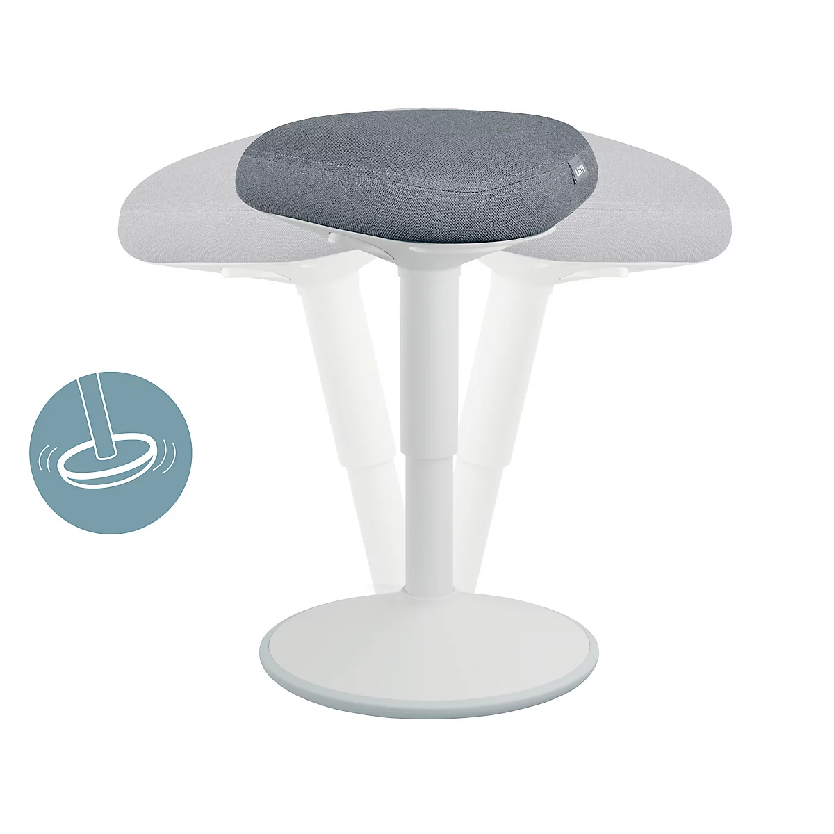 Sitzhocker Leitz Ergo Active, ergonomisch, höhenverstellbar, dreieckiger Komfortsitz, Schaumpolsterung, Tragegriff, bis 100 kg, hellgrau