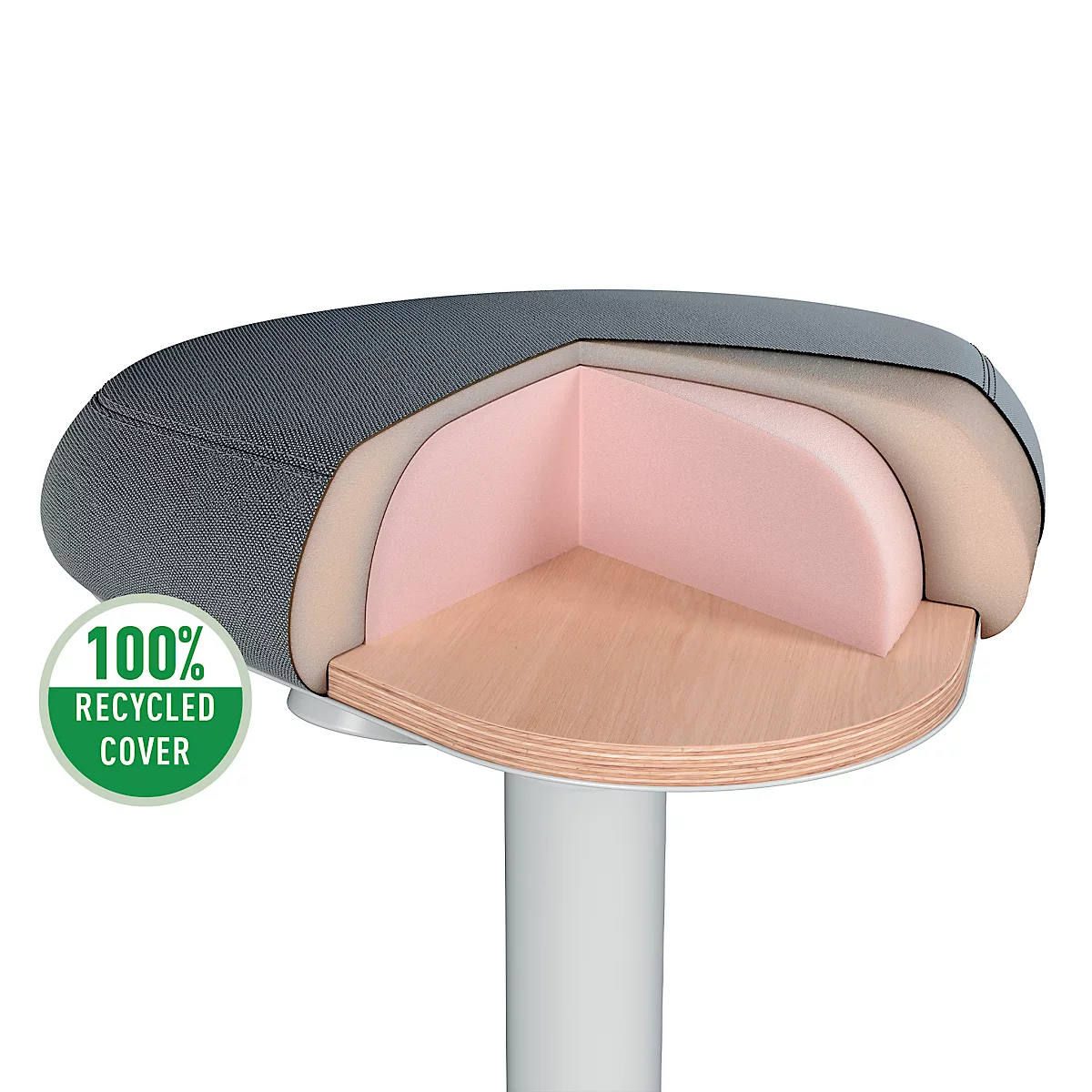 Sitzhocker Leitz Ergo Active, ergonomisch, höhenverstellbar, dreieckiger Komfortsitz, Schaumpolsterung, Tragegriff, bis 100 kg, hellgrau
