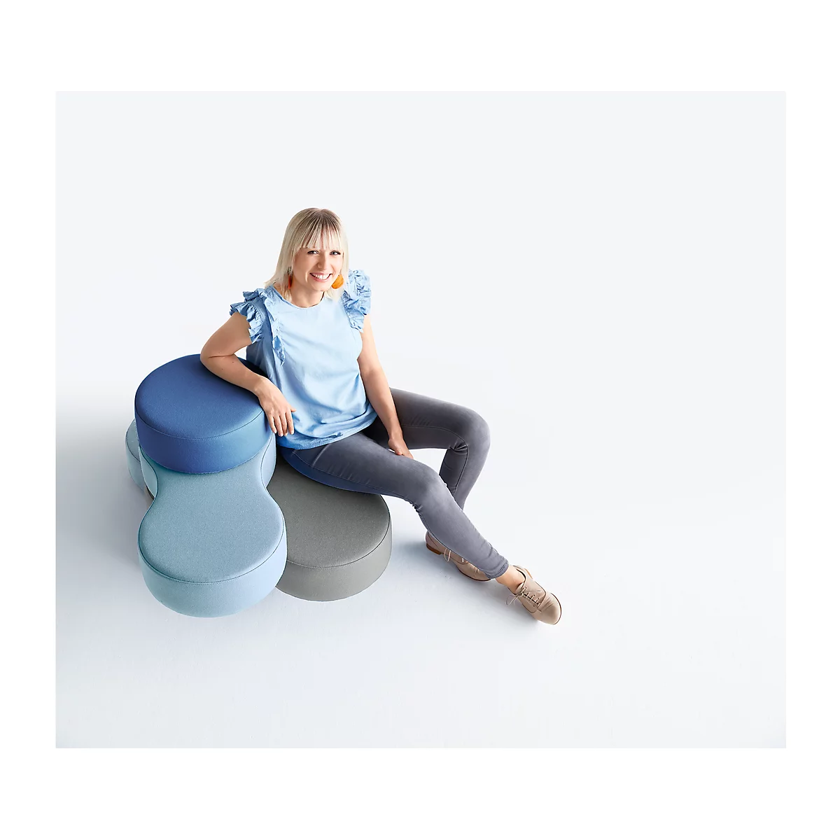 Sitzsystem TAPA Round II, Stoff, modular, mit Drehmechanismus, B 1090 x H 620 mm, grau/blau