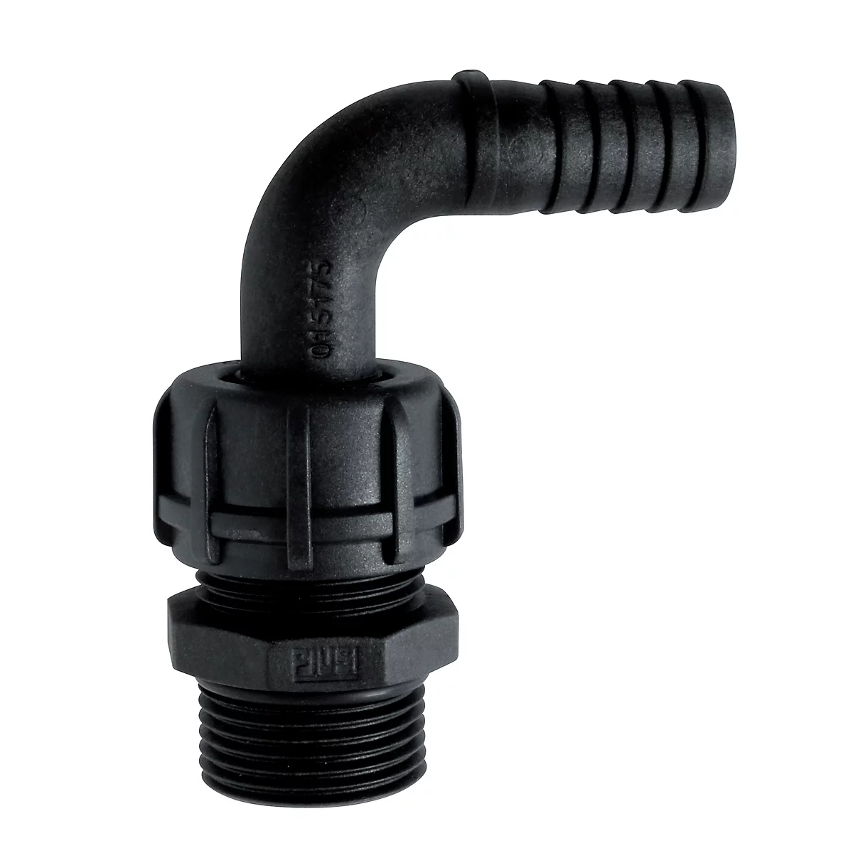 Slangaansluiting voor CEMO CUBE AdBlue® -tanksystemen, 90° gebogen, 1″ AG, kunststof, zwart