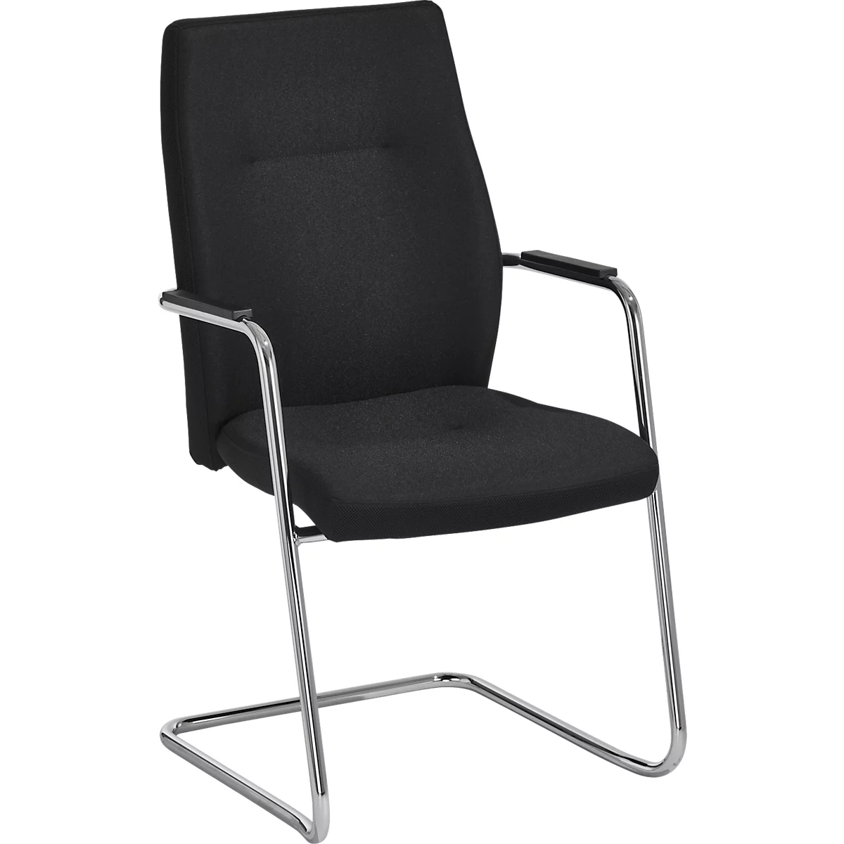 Sledestoel, B 470 x D 470 x H 427 mm, incl. armleuningen, stapelbaar tot 3 stuks, gestoffeerd &amp; met stoffen bekleding, zwart