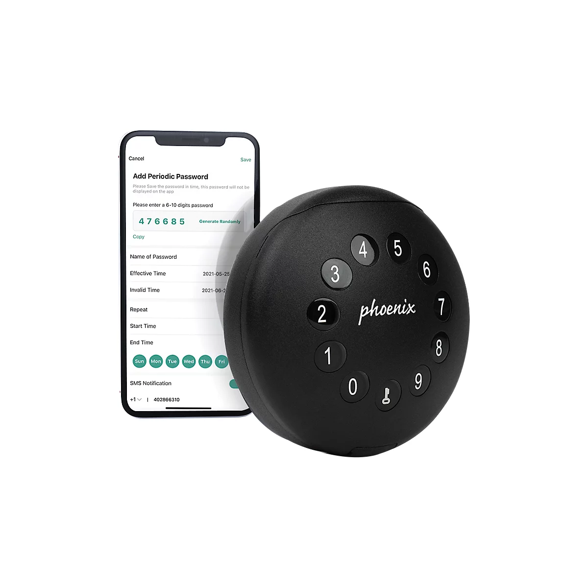 Sleutelkluis Phoenix Palm KS0211E, gemotoriseerd sleutelslot, bediening via app, Bluetooth, water- en stofdicht IP65, zwart