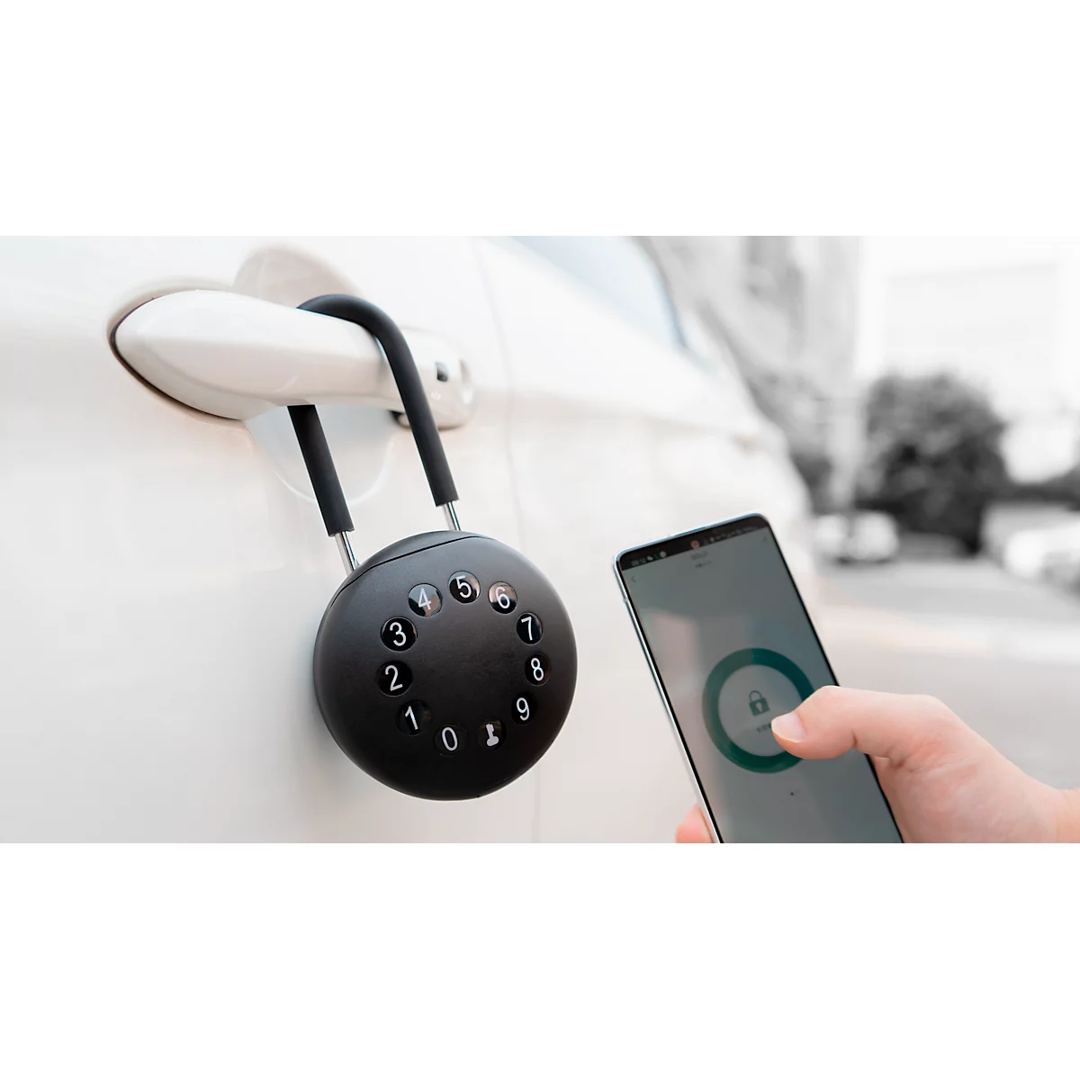 Sleutelkluis Phoenix Palm KS0213ES, gemotoriseerd sleutelslot, bediening via app, Bluetooth, waterdicht/stofdicht IP65, met slotbeugel, zwart