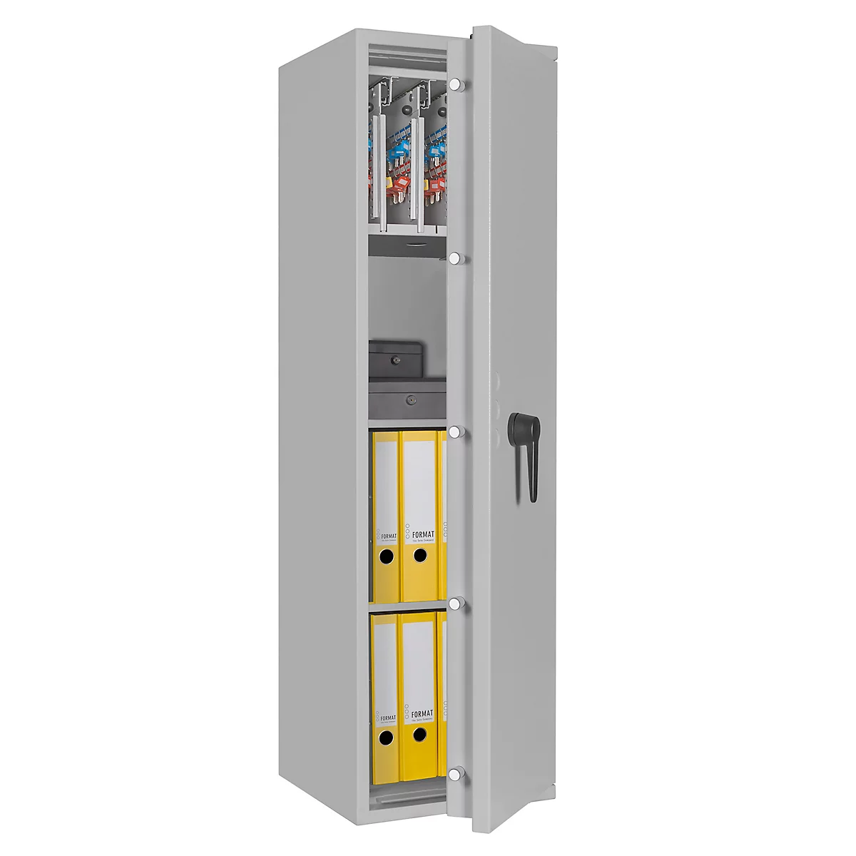 Sleutelkluis STC 1-128 Combi, klasse I volgens EN 1143-1, 128 haken, 6 ordners, 1 legbord, dubbelbaard slot, lichtgrijs RAL 7035
