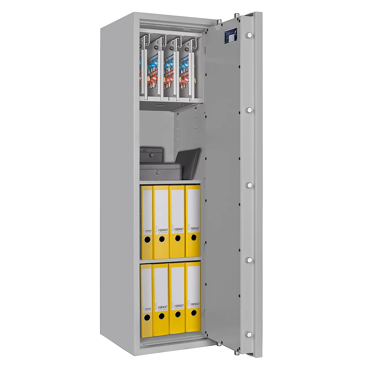 Sleutelkluis STC 1-128 Combi, klasse I volgens EN 1143-1, 128 haken, 6 ordners, 1 legbord, dubbelbaard slot, lichtgrijs RAL 7035